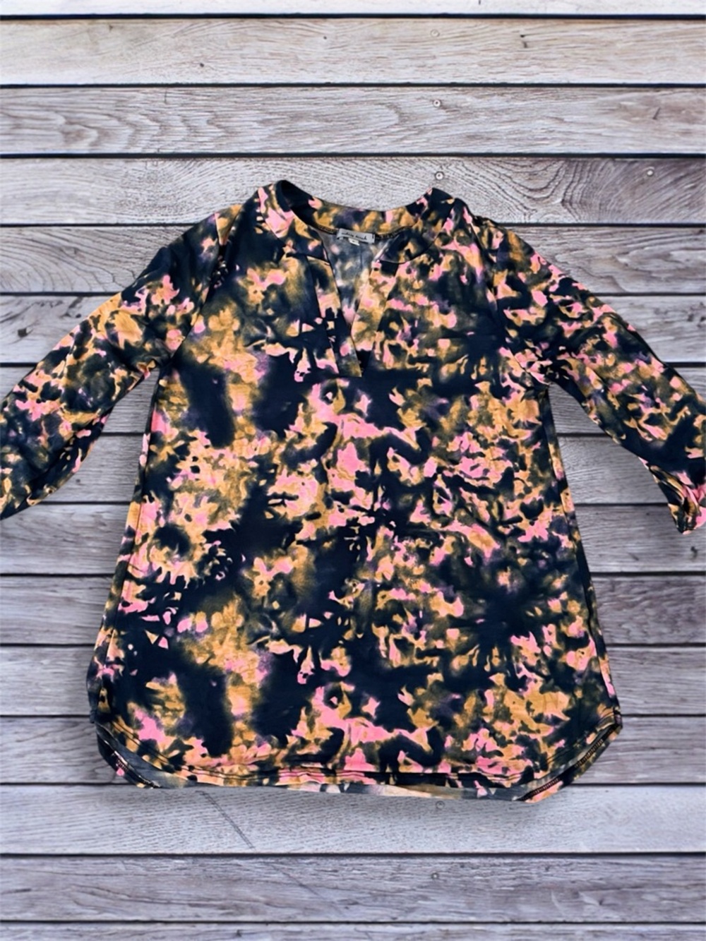 White Birch Blue, Pink & yellow Tie-Dye Blouse Small